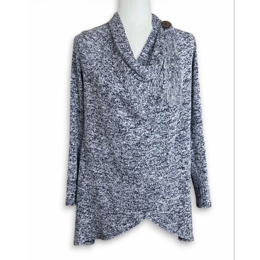 Bobeau Asymmetrical Wrap Sweater Heather Blue Lightweight Cardigan Sz Small USA